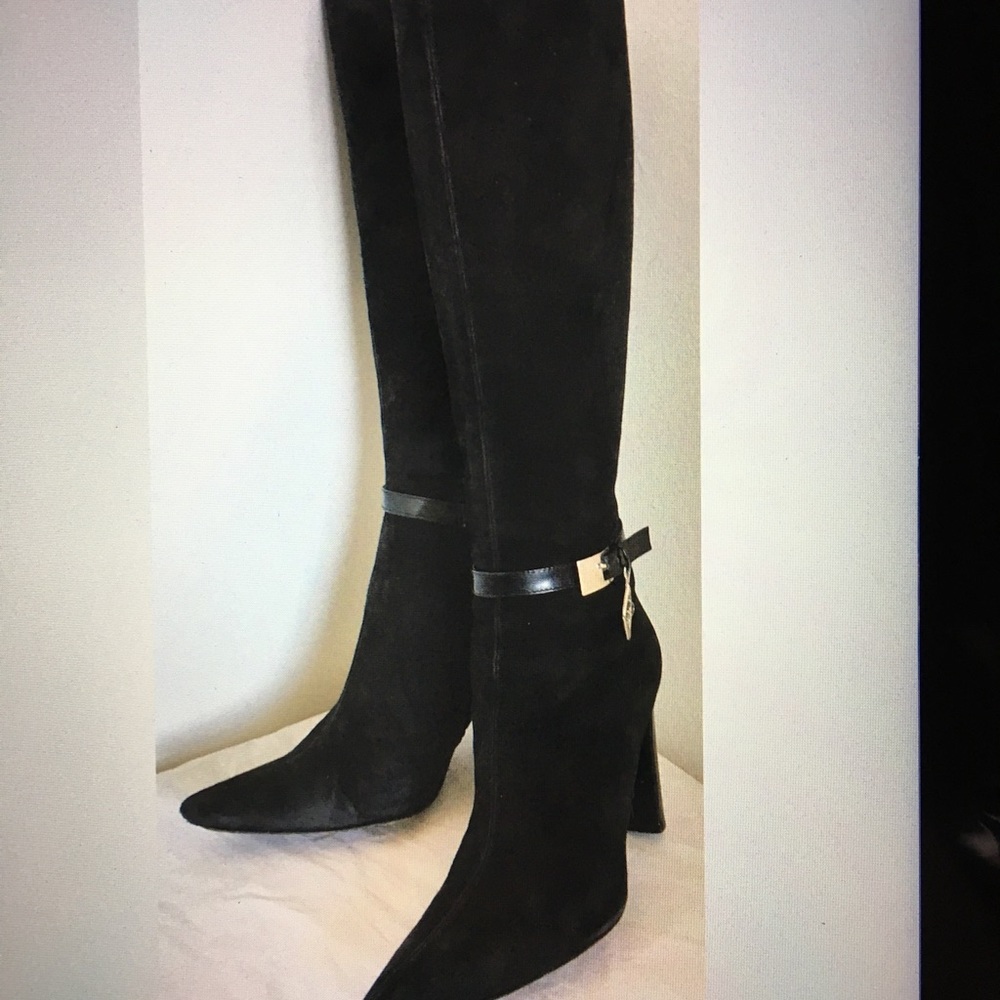 Vintage made in Italy Black suede knee height boots zip up